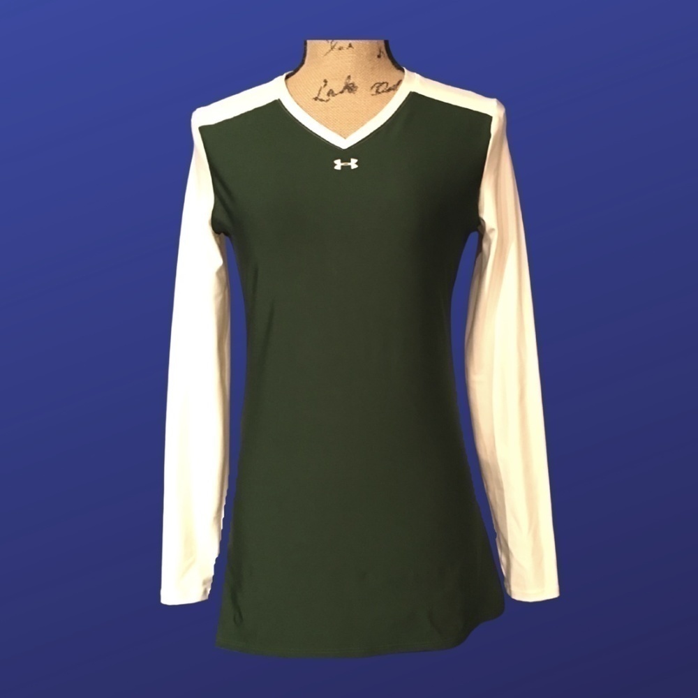 Under ARMOUR Women's HeatGear Training Shirt, HUNTER GREEN/WHITE, Size M, NWOT